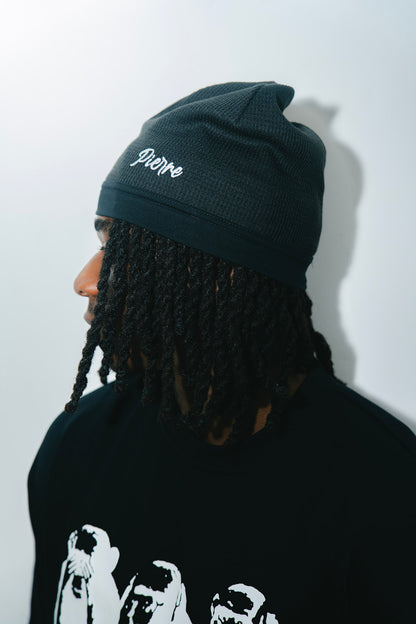 Pierre Bouelle Pierre waffle knit skull cap in black, view 2