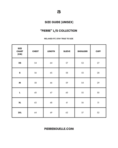 Pierre Bouelle Pierre long sleeve size guide